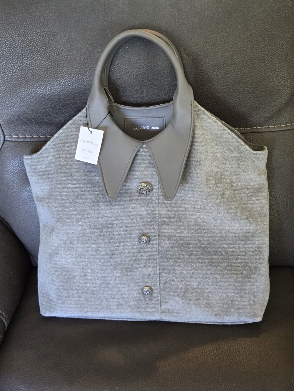 RARE! Falorni / Falor Italia Le Borse Gray  Bucket Bag Handbag Purse